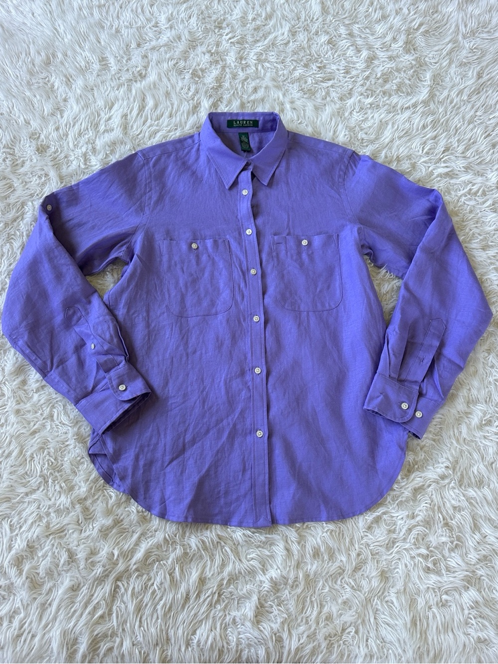 NWT Lauren Ralph Lauren linen purple violet button up blouse Medium